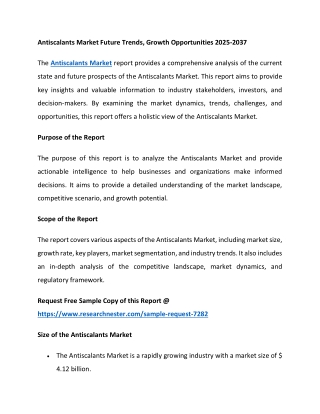 Antiscalants Market Future Trends, Growth Opportunities 2025-2037
