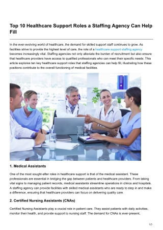 Top 10 Healthcare Support Roles a Staffing Agency Can Help Fill