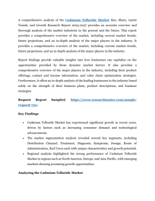Cadmium Telluride Market Analysis 2025-2037: Price Trends, Regional Analysis