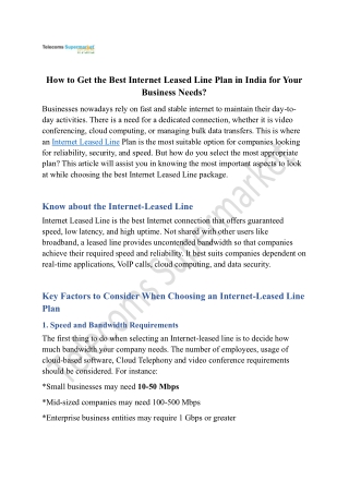 How to Get the Best Internet Leased Line Plan in India for Your Business Needs