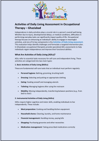 Activities of Daily Living Assessment in Occupational Therapy – Ghaziabad