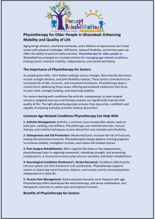 Physiotherapy for Older People in Ghaziabad Enhancing Mobility and Quality of Life