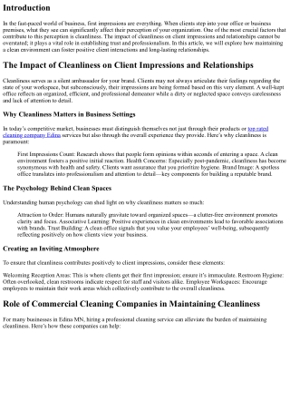 The Impact of Cleanliness on Client Impressions and Relationships