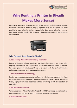 Why Renting a Printer in Riyadh Makes More Sense?
