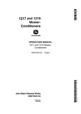 John Deere 1217 Mower-Conditioners Operator’s Manual Instant Download (Publication No.OME75029)