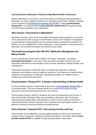 Top Psychiatrist in Manhattan_ Finding the Right Mental Health Professional