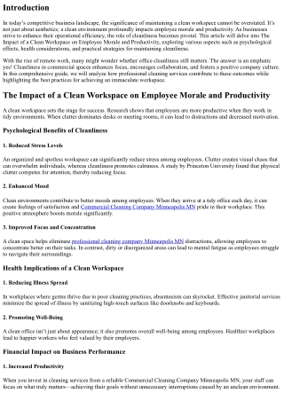 The Impact of a Clean Workspace on Employee Morale and Productivity