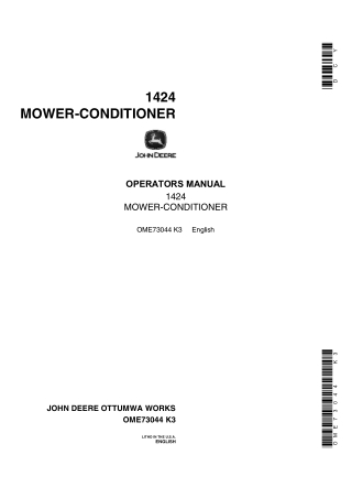 John Deere 1424 Mower-Conditioner Operator’s Manual Instant Download (Publication No.OME73044)