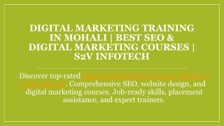 Digital Marketing Training in Mohali | Best SEO & Digital Marketing| S2vinfotech