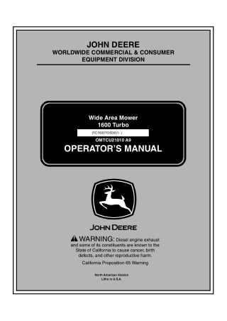 John Deere 1600 Turbo Wide Area Mower Operator’s Manual Instant Download (PIN TC1600TO50001-) (Publication No.OMTCU21010