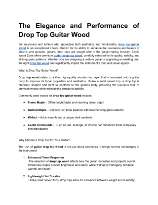 The Elegance and Performance of Drop Top Guitar Wood