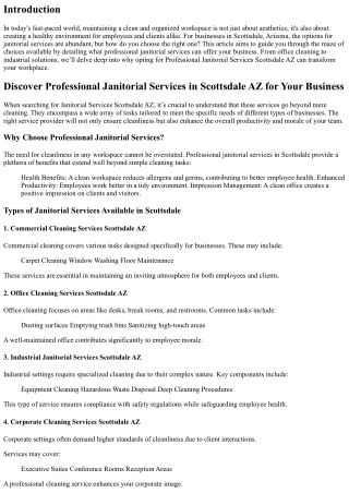 Discover Professional Janitorial Services in Scottsdale AZ for Your Business