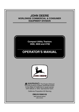 John Deere 4600 Compact Utility Tractors Operator’s Manual Instant Download (4600 PIN.160001- ) (Publication No.OMLVU109