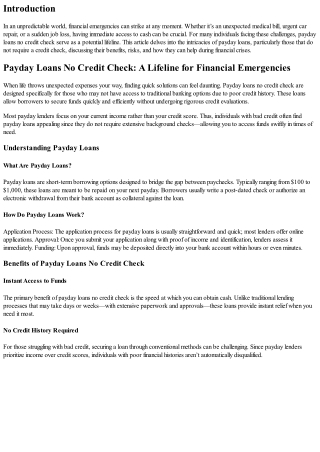 Payday Loans No Credit Check: A Lifeline for Financial Emergencies