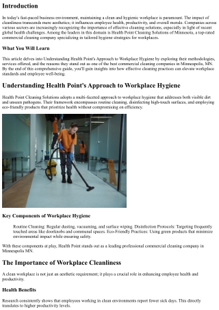 Understanding Health Point's Approach to Workplace Hygiene