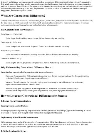 Understanding and Leveraging Generational Differences for Success