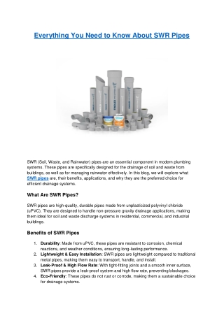 Everything You Need to Know About SWR Pipes