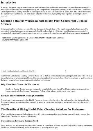 Ensuring a Healthy Workspace with Health Point Commercial Cleaning Services