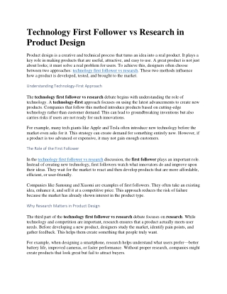 Technology First Follower vs Research in Product Design