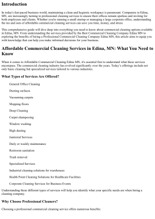 Affordable Commercial Cleaning Services in Edina, MN: What You Need to Know