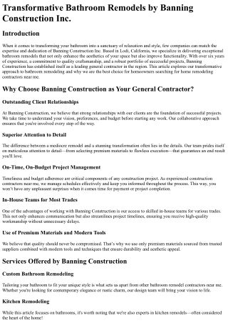 Transformative Bathroom Remodels by Banning Construction Inc.