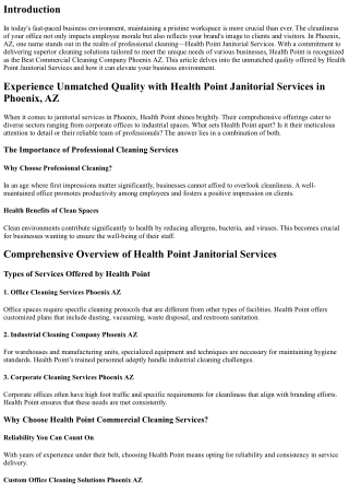 Experience Unmatched Quality with Health Point Janitorial Services in Phoenix, A