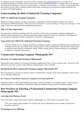 Industrial Cleaning Companies: Meeting the Needs of Minneapolis Industries
