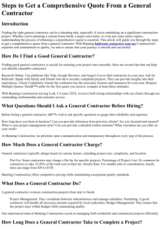 Steps to Get a Comprehensive Quote From a General Contractor