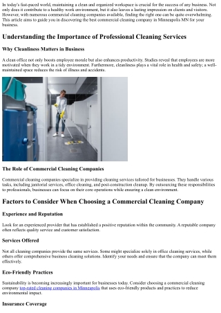 Discover the Best Commercial Cleaning Company in Minneapolis MN for Your Busines