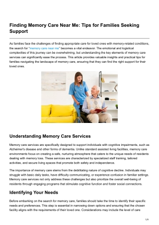Finding Memory Care Near Me Tips for Families Seeking Support