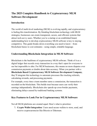The 2025 Complete Handbook to Cryptocurrency MLM Software Development