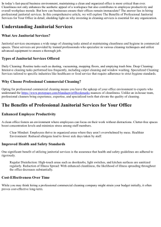 The Benefits of Professional Janitorial Services for Your Office