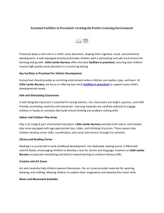 Essential Facilities in Preschool - Creating the Perfect Learning Environment