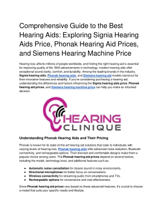 Comprehensive Guide to the Best Hearing Aids_ Exploring Signia Hearing Aids Price, Phonak Hearing Aid Prices, and Siemen