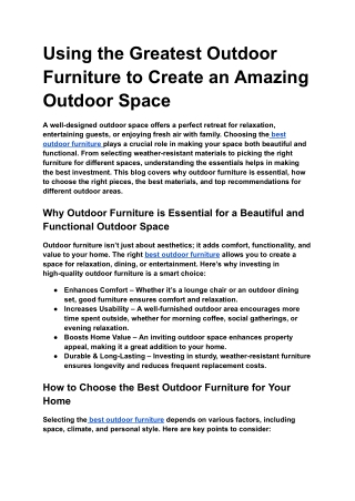 Using the Greatest Outdoor Furniture to Create an Amazing Outdoor Space