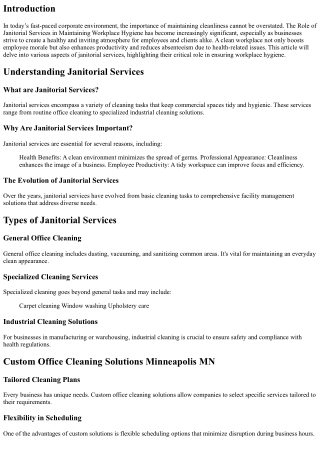 The Role of Janitorial Services in Maintaining Workplace Hygiene