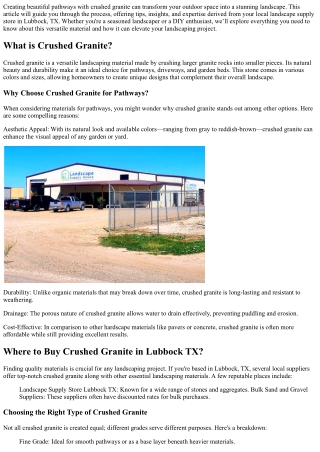 Creating Beautiful Pathways with Crushed Granite: Tips from Your Local Landscape