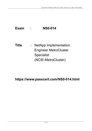 NCIE-MetroCluster Specialist NS0-014 Dumps