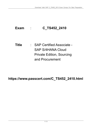 SAP S4HANA Sourcing and Procurement C_TS452_2410 Dumps