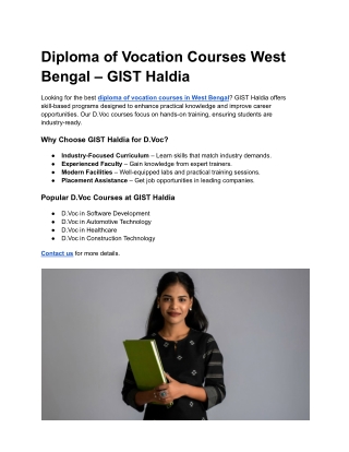 Diploma of Vocation Courses West Bengal – GIST Haldia