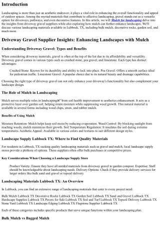 Driveway Gravel Supplier Insights: Enhancing Landscapes with Mulch