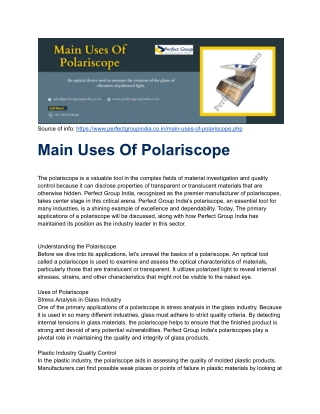 Main Uses Of Polariscope