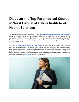 Discover the Top Paramedical Course in West Bengal at Haldia Institute of Health Sciences