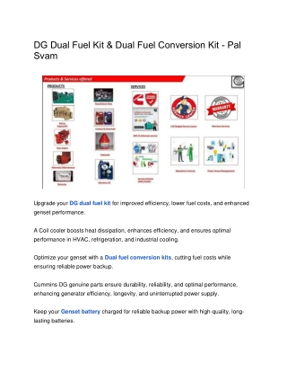 DG Dual Fuel Kit & Dual Fuel Conversion Kit - Pal Svam