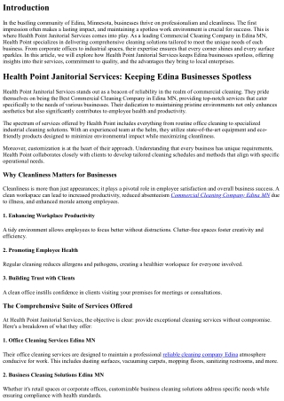 Health Point Janitorial Services: Keeping Edina Businesses Spotless