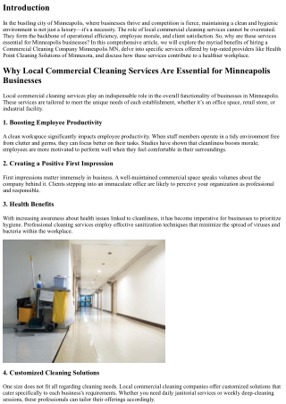Why Local Commercial Cleaning Services Are Essential for Minneapolis Businesses