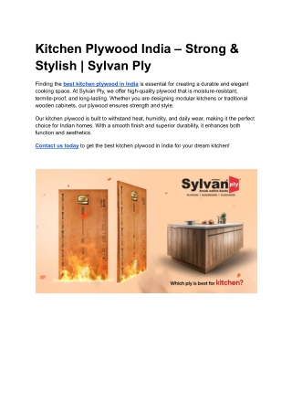 Kitchen Plywood India – Strong & Stylish _ Sylvan Ply