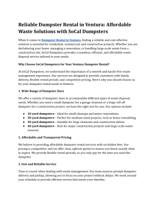 Reliable Dumpster Rental in Ventura