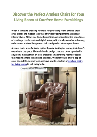 Shop Stylish Armless Chairs for Your Living Room at Carefree Home Furnishings