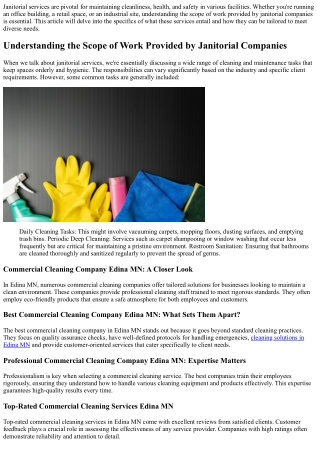 Understanding the Scope of Work Provided by Janitorial Companies
